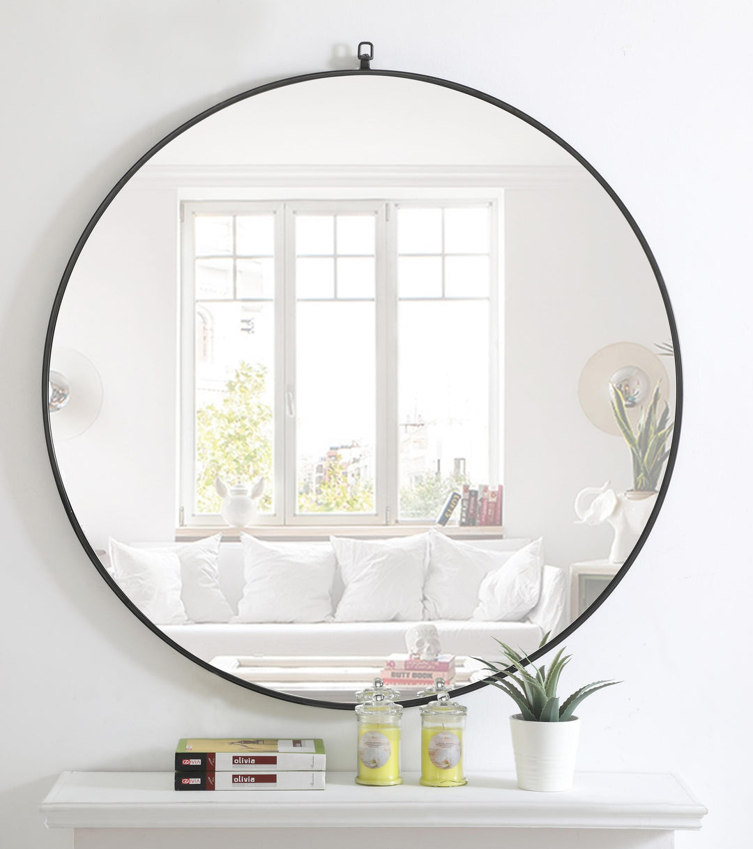 Metal Frame Round Mirror with Decorative Hook by Elegant - view 113