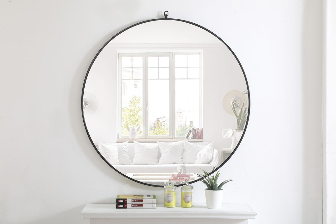 Metal Frame Round Mirror with Decorative Hook by Elegant - view 114