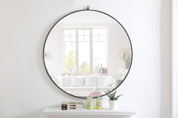 Metal Frame Round Mirror with Decorative Hook by Elegant - view 114