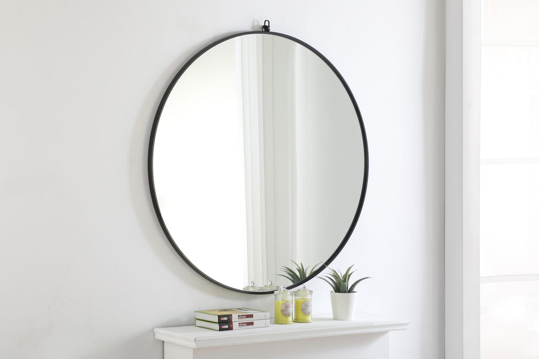 Metal Frame Round Mirror with Decorative Hook by Elegant - view 115