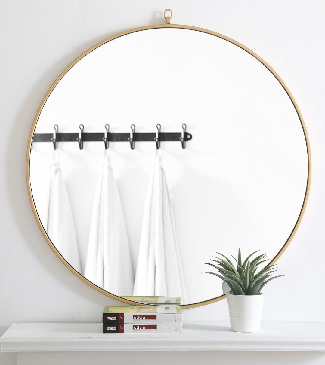 Metal Frame Round Mirror with Decorative Hook by Elegant - view 119