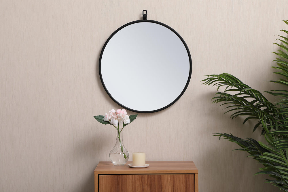 Metal Frame Round Mirror with Decorative Hook by Elegant - view 2