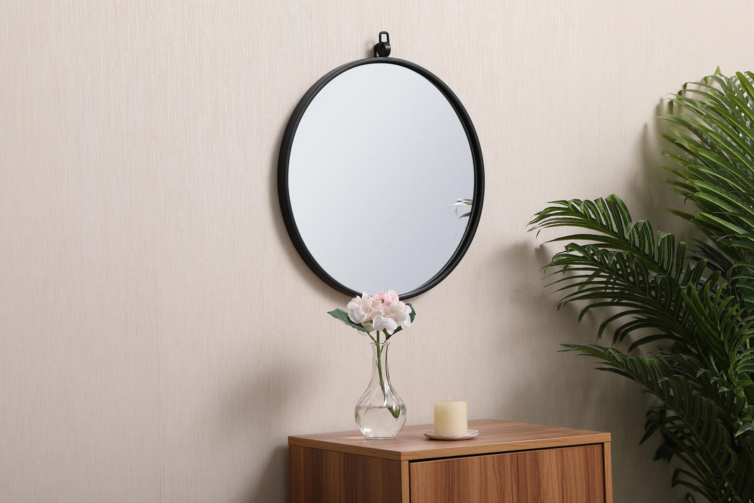 Metal Frame Round Mirror with Decorative Hook by Elegant - view 3