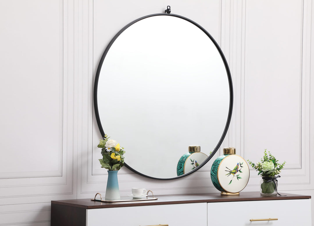 Metal Frame Round Mirror with Decorative Hook by Elegant - view 96