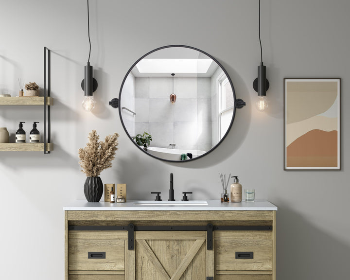 Metal Frame Round Mirror by Elegant - view 2