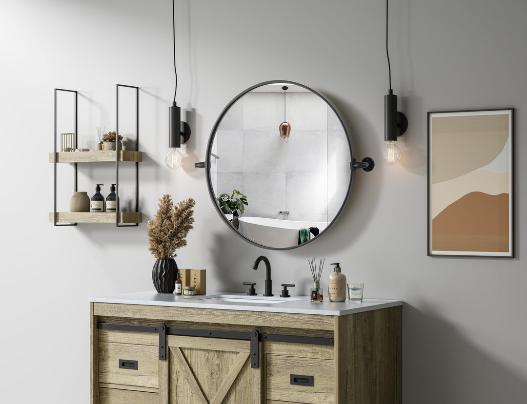 Metal Frame Round Mirror by Elegant - view 3