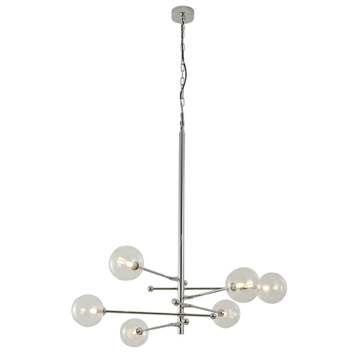 Metal Frame Ceiling Fixture with Clear Glass Globe Shades in Chrome by Bethel