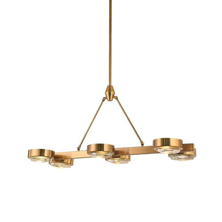 Rectangular Bronze Frame Chandelier with Distorted Clear Crystal Covers by Bethel