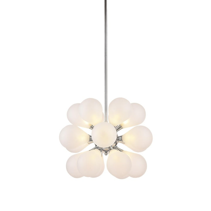 Chrome Frame Sputnik Ceiling Fixture with White Glass Tear Drop Shades by Bethel