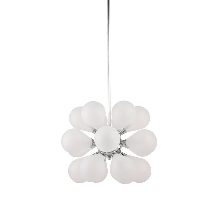 Chrome Frame Sputnik Ceiling Fixture with White Glass Tear Drop Shades by Bethel - view 2