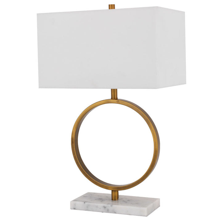 White Boxed Shade Table Lamp with Gold "o" Frame and White Marble