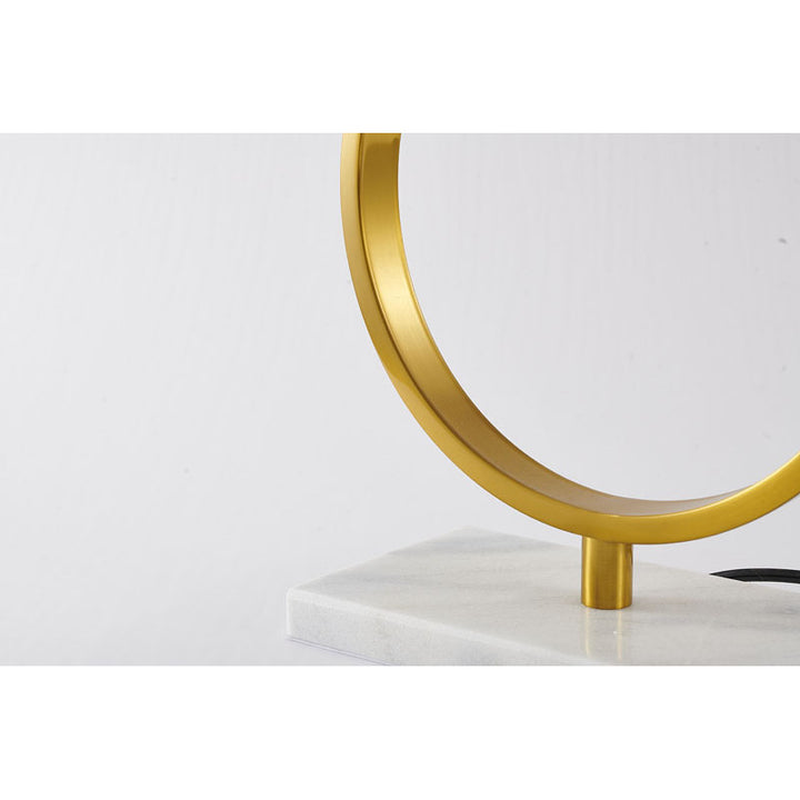 White Boxed Shade Table Lamp with Gold "o" Frame and White Marble