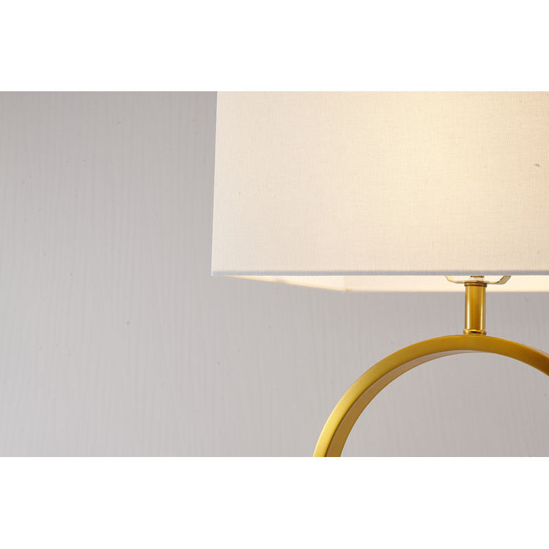 White Boxed Shade Table Lamp with Gold "o" Frame and White Marble