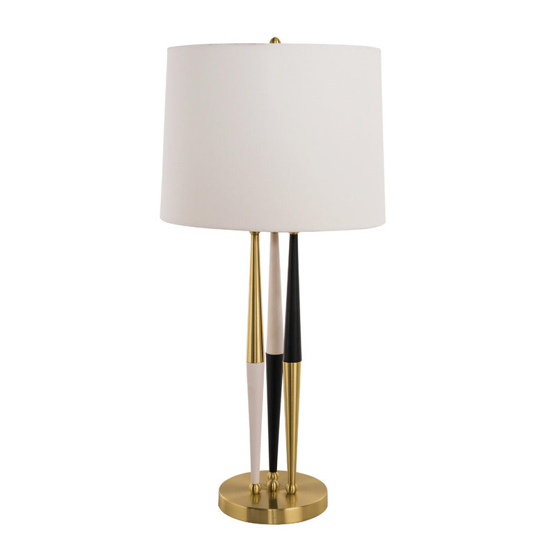Gold, Black, &amp; White Framed Table Lamp with Drum Shade