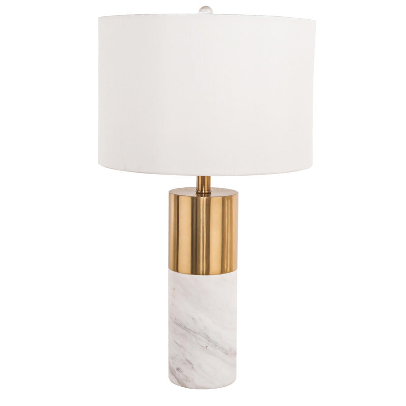 Gold and White Marble Base Table Lamp with Drum Shade by Bethel