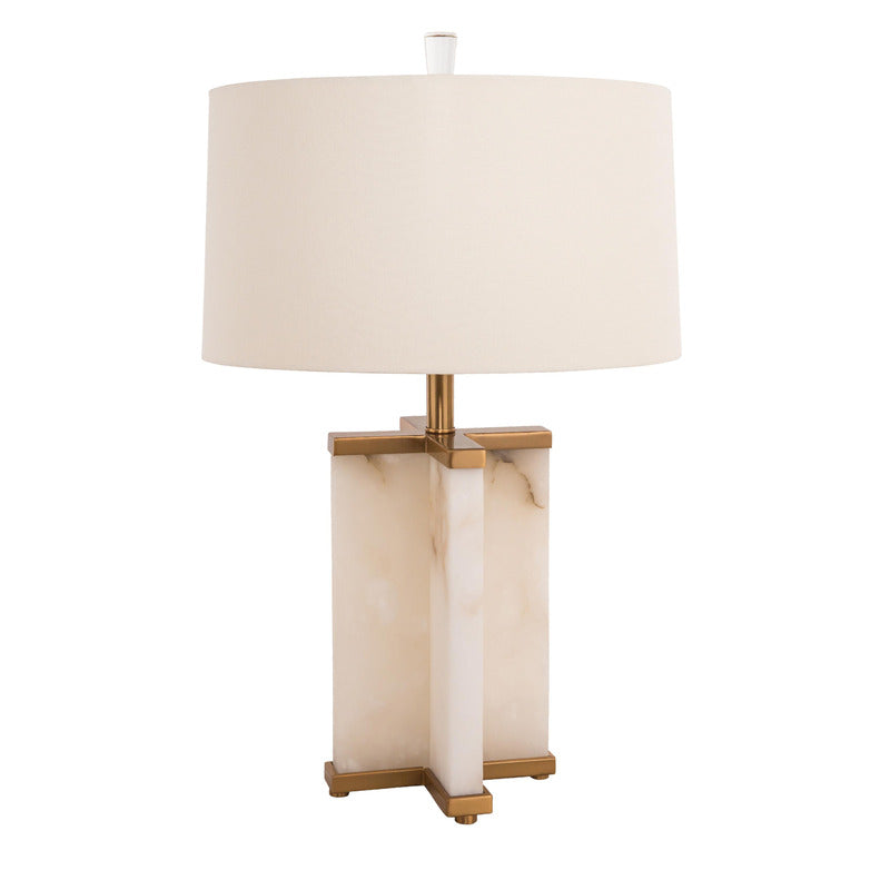 White Marble Table Lamp with Gold Hardware &amp; a White Drum Shade
