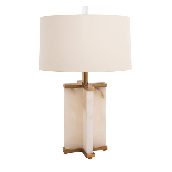 White Marble Table Lamp with Gold Hardware &amp; a White Drum Shade