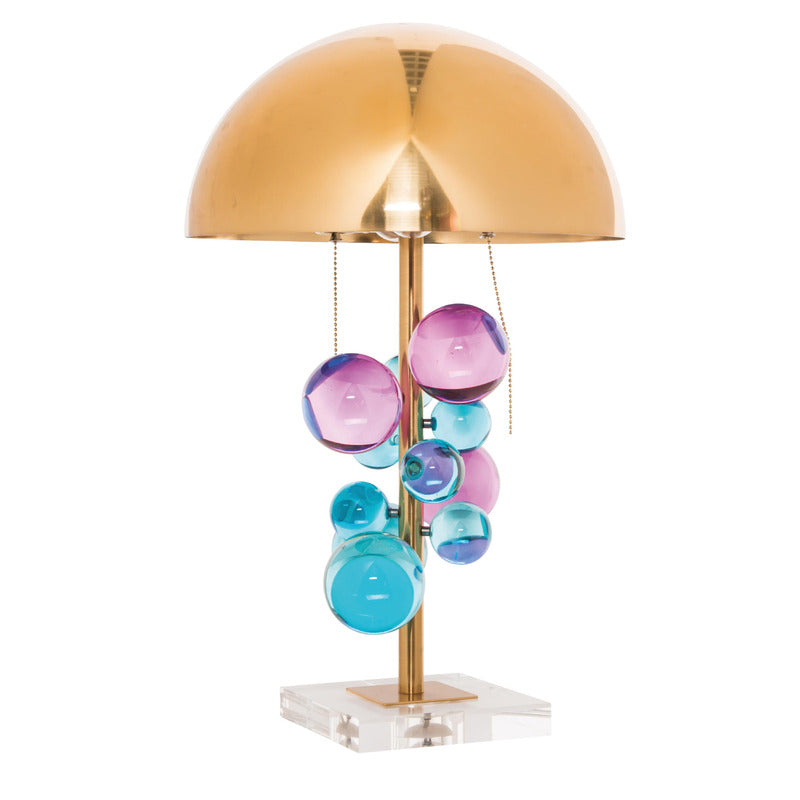 Purple and Blue Acrylic Ball Table Lamp with Gold Frame by Bethel