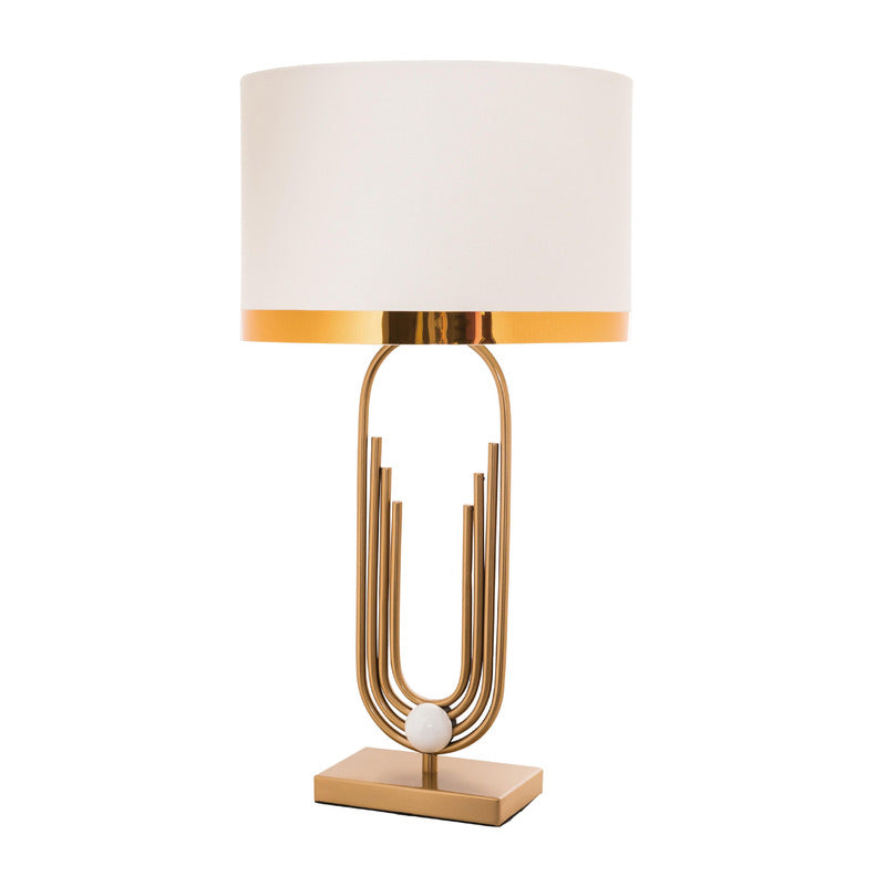 Gold Frame Table Lamp with White & Gold Shade by Bethel