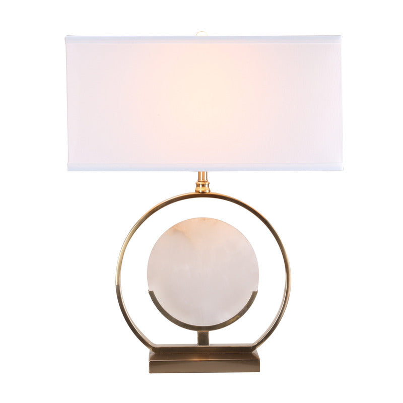 White Marble with Golden Metal Frame & a White Linen Shade Table Table Lamp