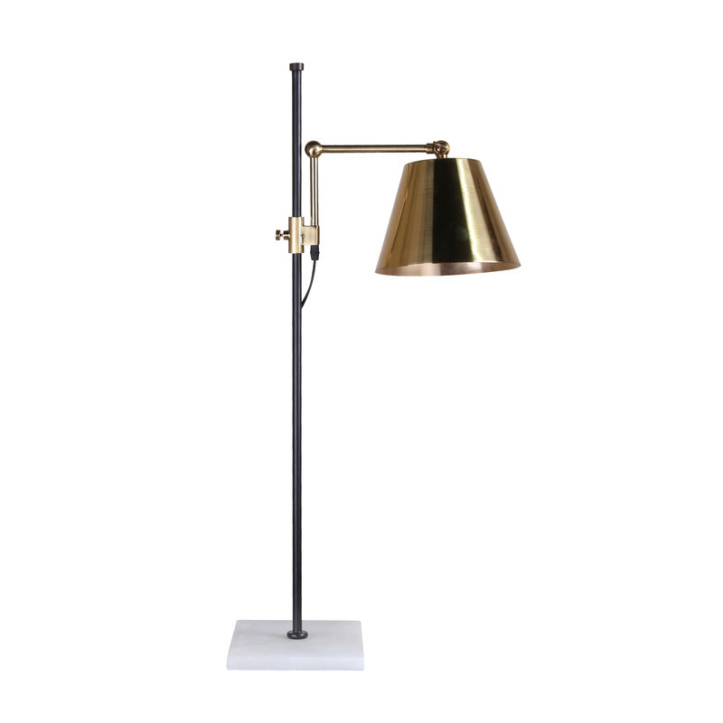 White Marble Base Table Lamp with Brass Shade and Black by Bethel