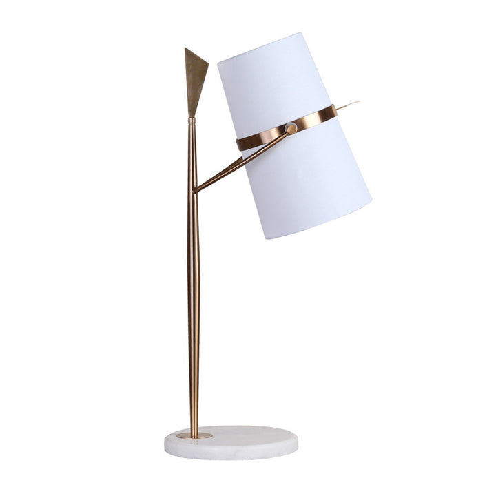 White Marble Base Table Lamp with Gold Frame and White Fabric Shade by Bethel