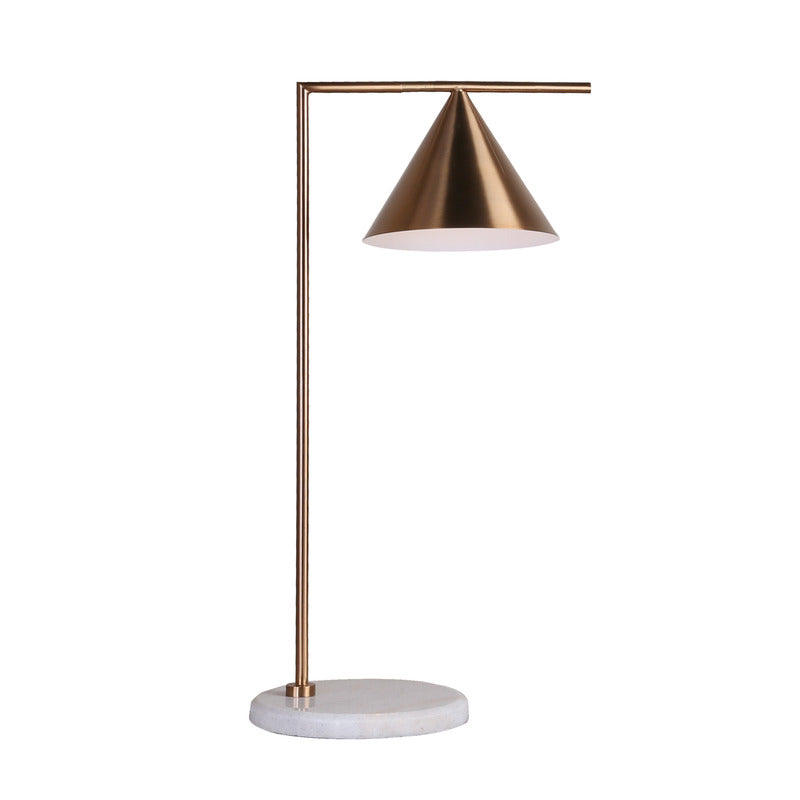 White Marble Base with Gold Shade and Frame Table Lamp by Bethel
