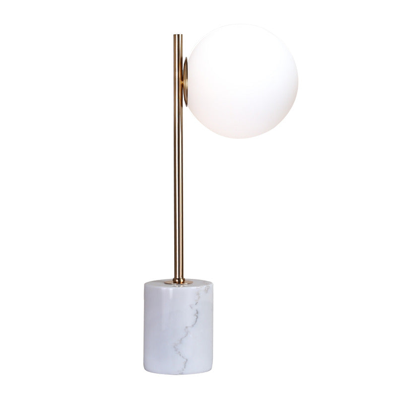 White Marble Base Table Lamp with Gold Hardware &amp; a Milk White