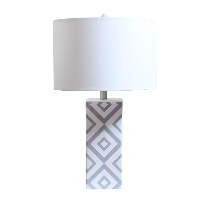 White and Grey Ceramic Body with White Linen Fabric Shade Table Lamp by Bethel