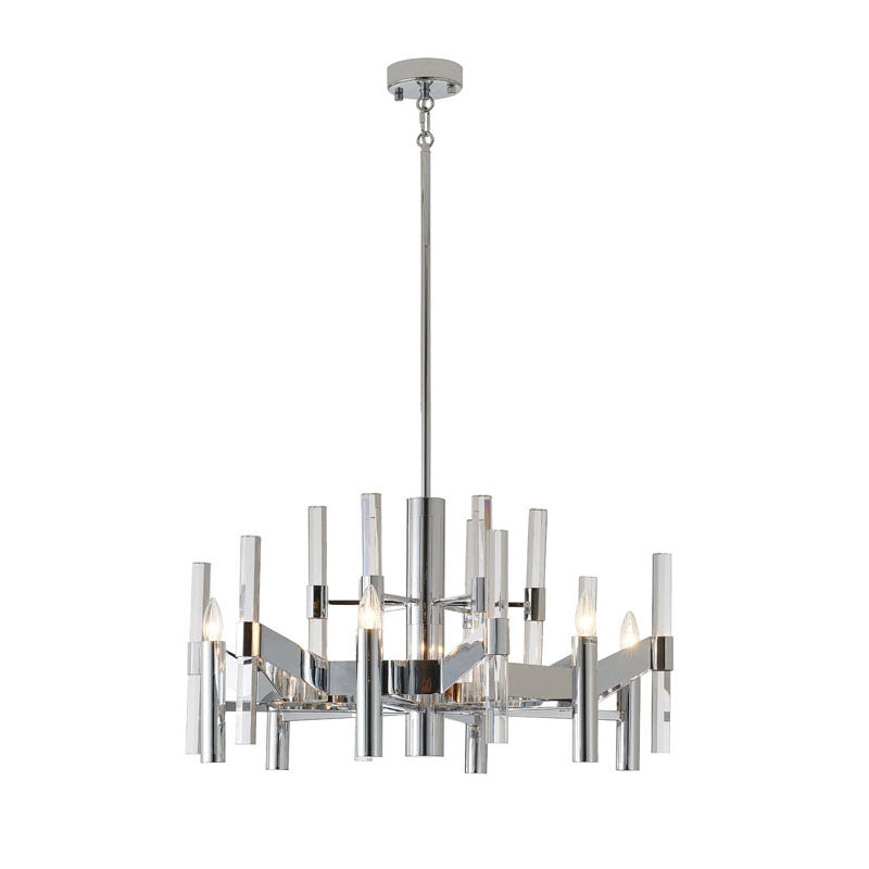Two Tier Metal Frame Chandelier with Clear Crystal Rods in Chrome by Bethel