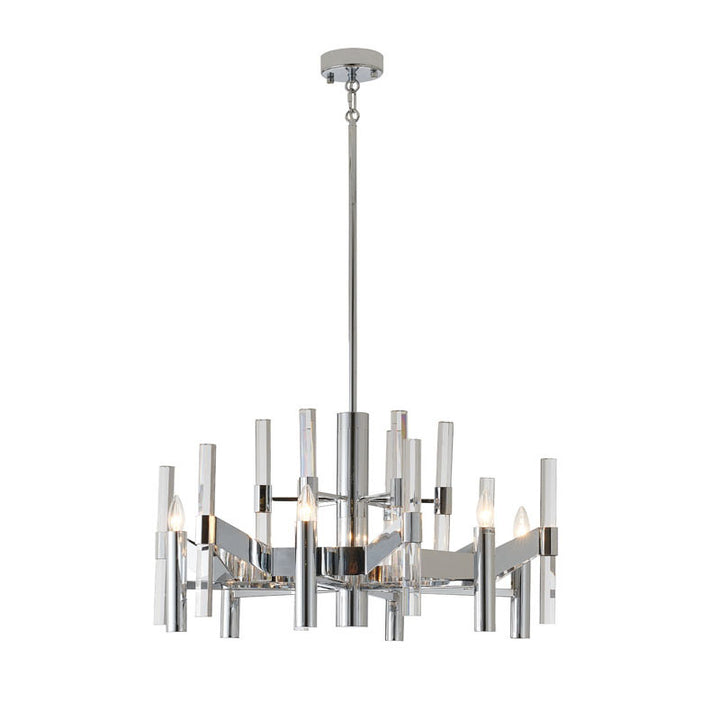 Two Tier Metal Frame Chandelier with Clear Crystal Rods in Chrome by Bethel