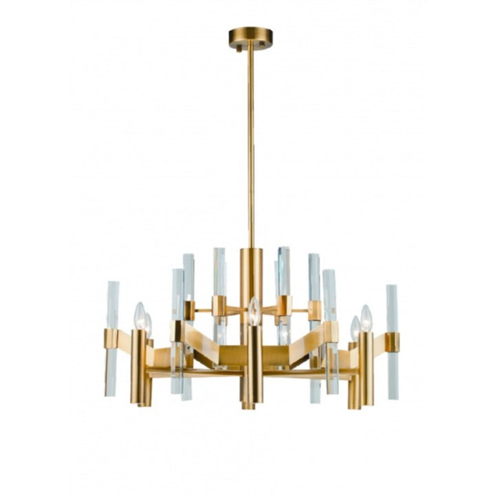Two Tier Metal Frame Chandelier with Clear Crystal Rods in Antique Brass by Bethel
