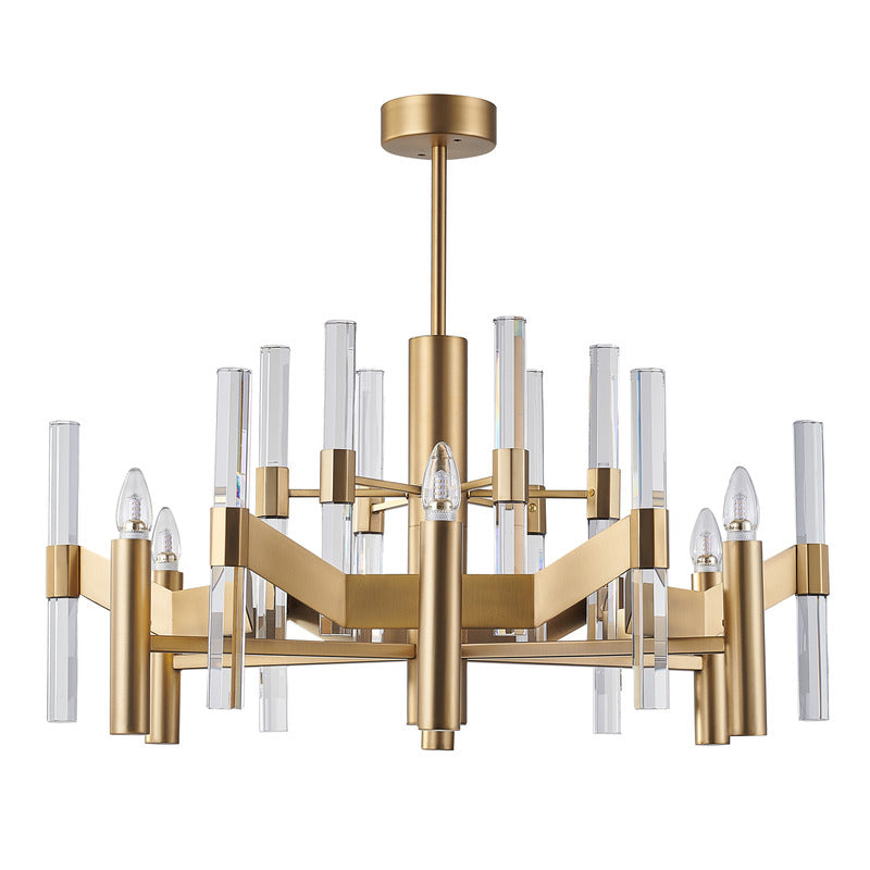 Two Tier Metal Frame Chandelier with Clear Crystal Rods by Bethel - view 2