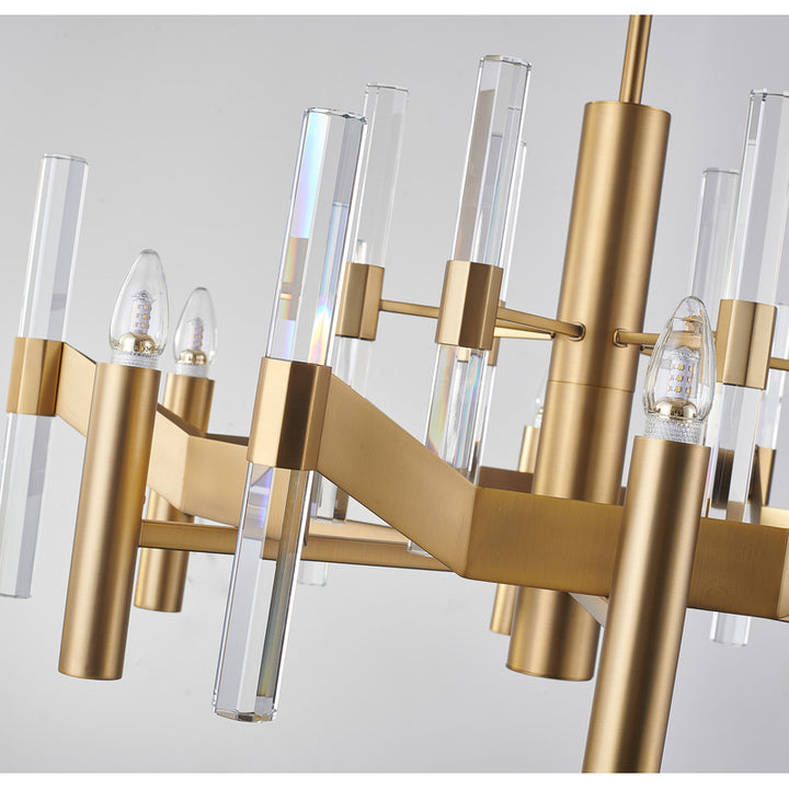 Two Tier Metal Frame Chandelier with Clear Crystal Rods by Bethel - view 5