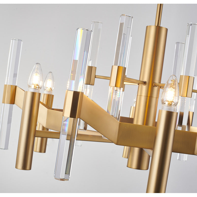 Two Tier Metal Frame Chandelier with Clear Crystal Rods by Bethel - view 6