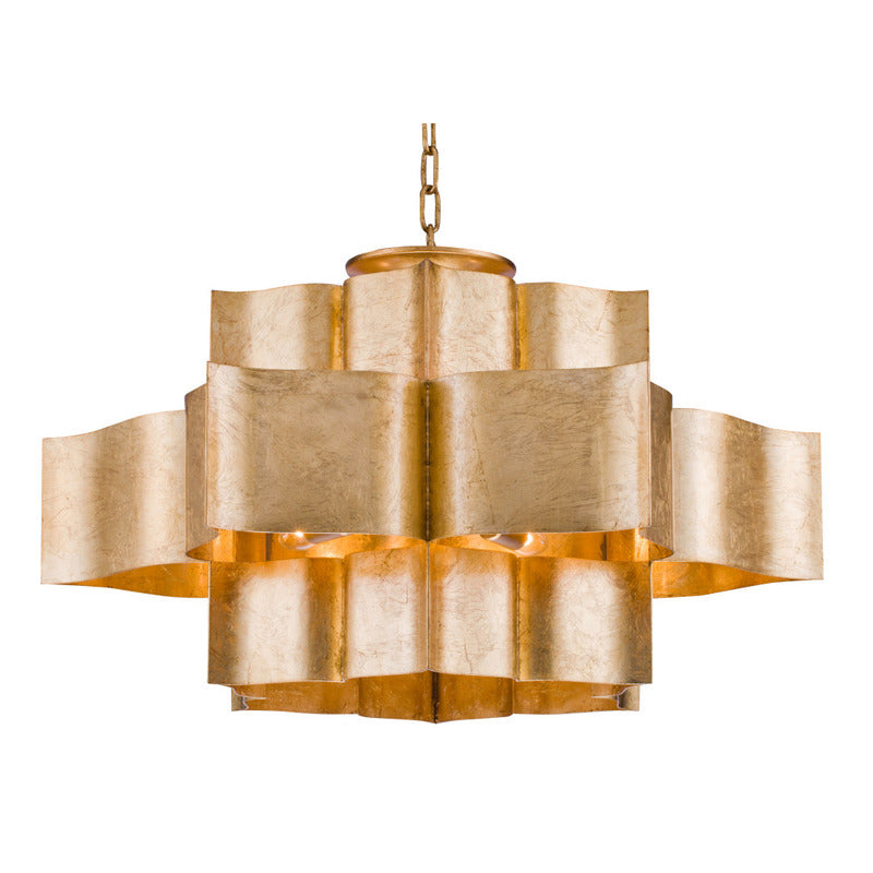 Three Tier Chandelier with Leaf Interior in Gold by Bethel