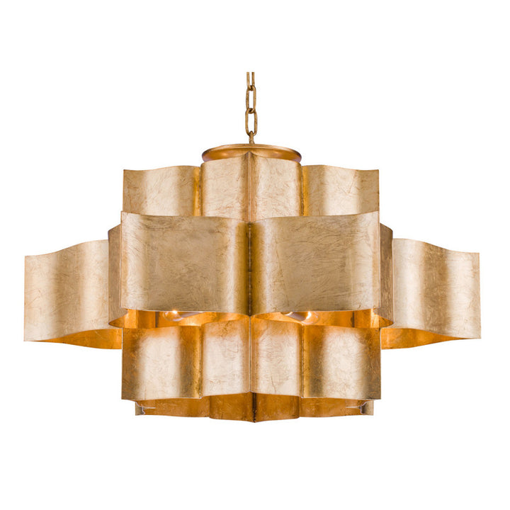 Three Tier Chandelier with Leaf Interior in Gold by Bethel