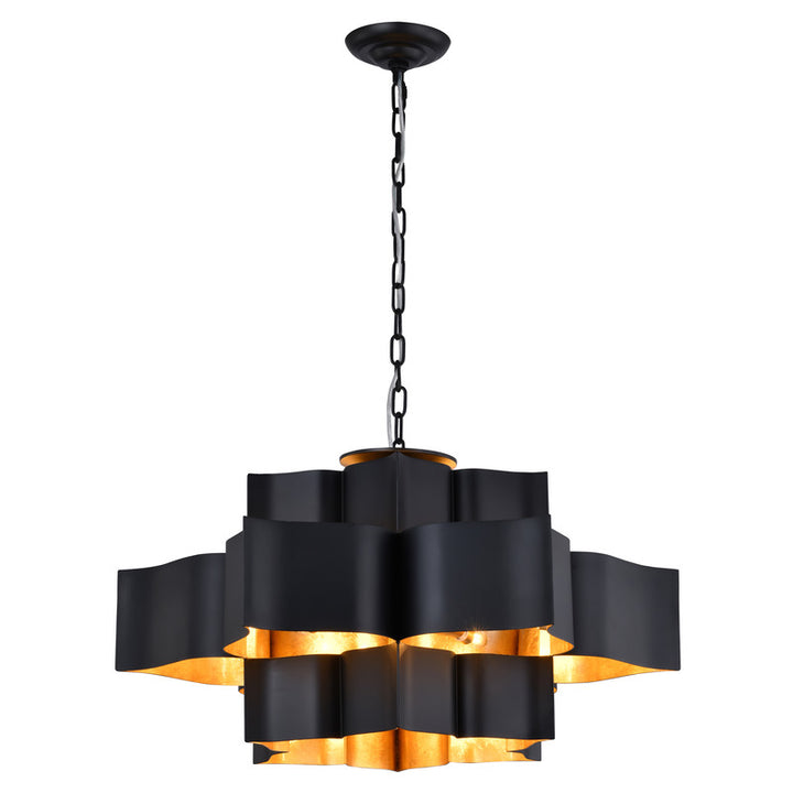 Three Tier Chandelier with Leaf Interior in Matte Black by Bethel