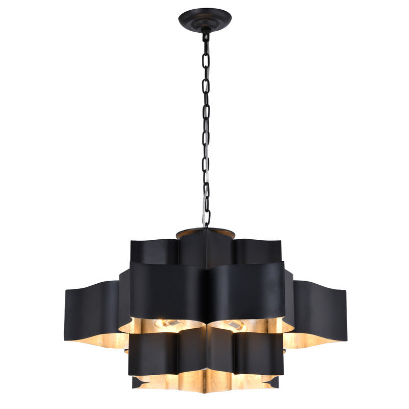 Three Tier Chandelier with Leaf Interior in Matte Black by Bethel