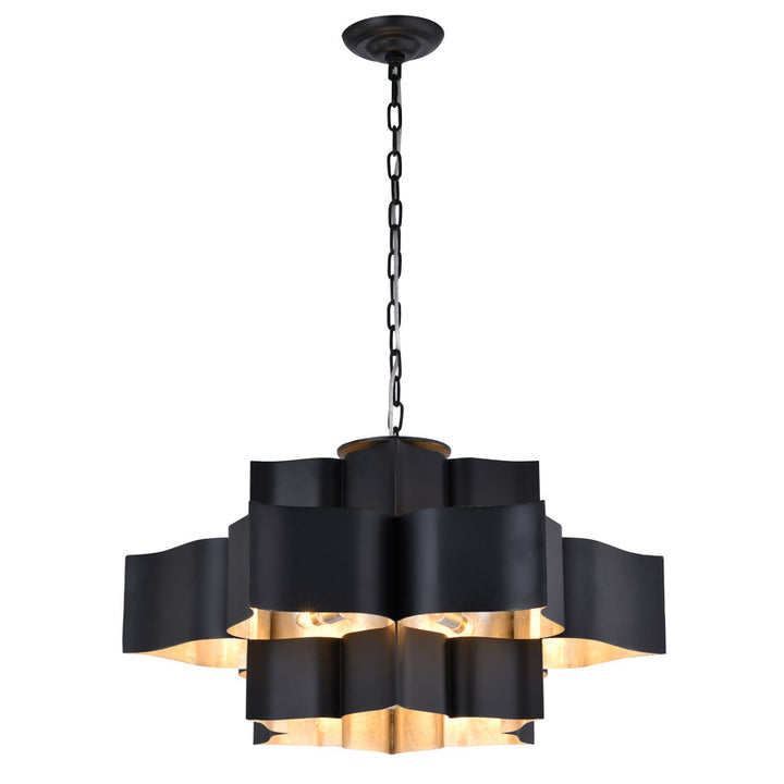 Three Tier Chandelier with Leaf Interior in Matte Black by Bethel