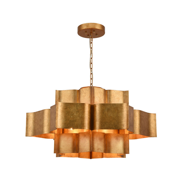 Three Tier Chandelier with Leaf Interior in Gold by Bethel