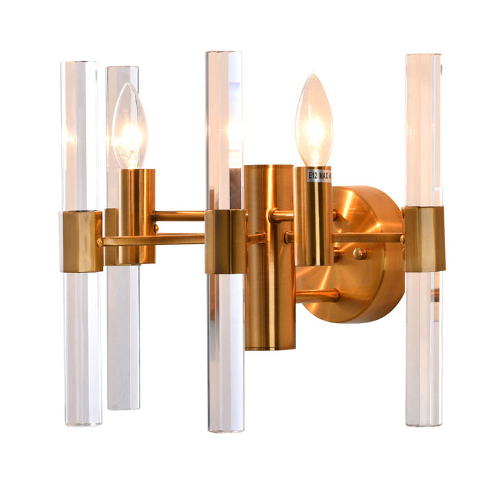 Metal Framed Wall Sconce with Clear Crystals in Brass by Bethel