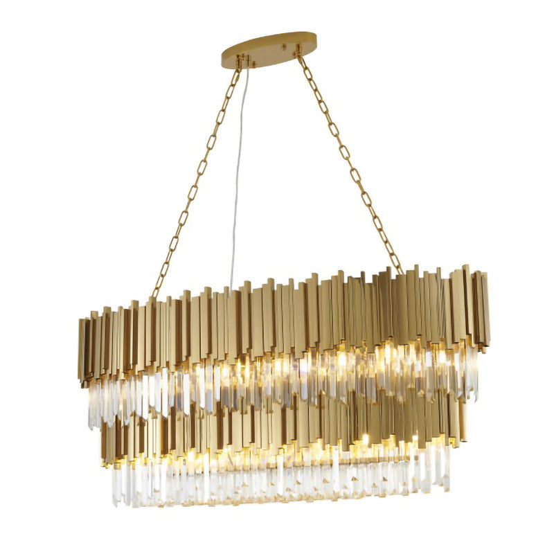 Two Tier Gold Oval Metal Frame Chandelier with Clear Hanging Crystals by Bethel