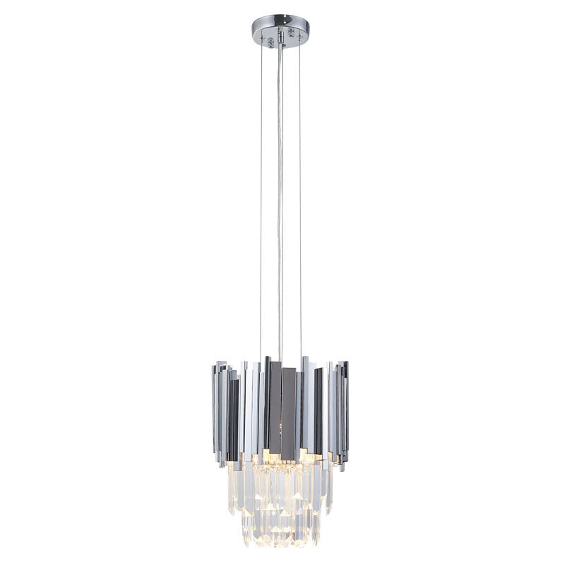 Stainless Steel Frame Pendant Light with Clear Hanging Crystals in Chrome by Bethel