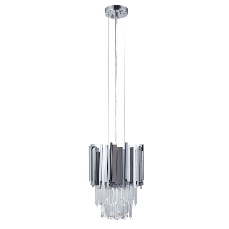 Stainless Steel Frame Pendant Light with Clear Hanging Crystals by Bethel - view 2