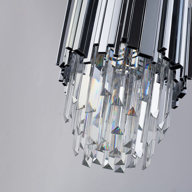 Stainless Steel Frame Pendant Light with Clear Hanging Crystals by Bethel - view 3