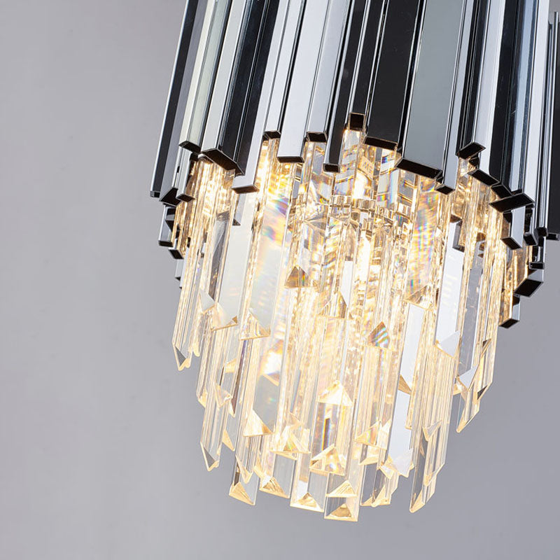 Stainless Steel Frame Pendant Light with Clear Hanging Crystals by Bethel - view 4