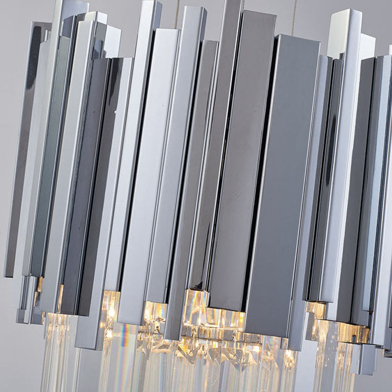 Stainless Steel Frame Pendant Light with Clear Hanging Crystals by Bethel - view 5