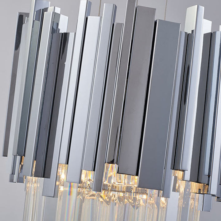 Stainless Steel Frame Pendant Light with Clear Hanging Crystals by Bethel - view 5