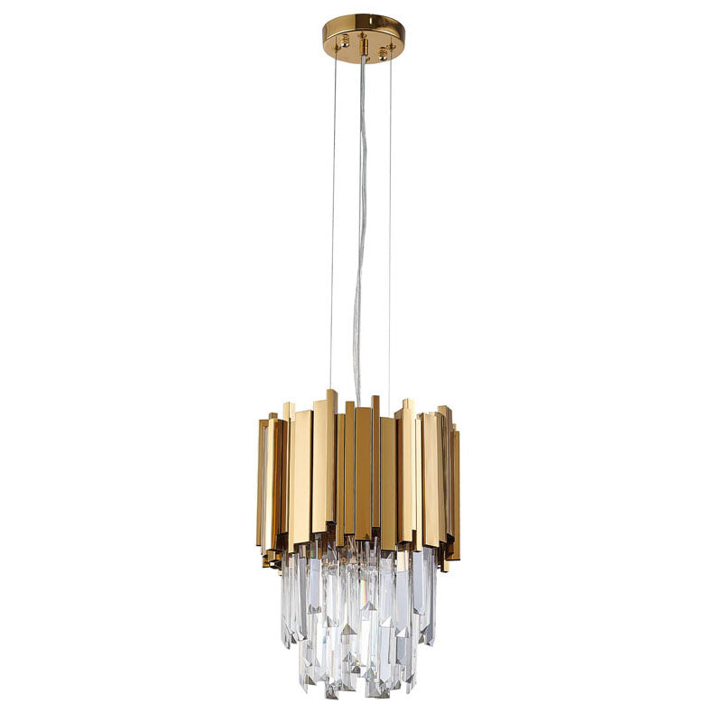 Stainless Steel Frame Pendant Light with Clear Hanging Crystals by Bethel - view 11